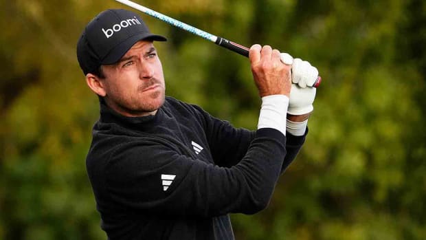 Nick Taylor watches a shot at the 2024 WM Phoenix Open.